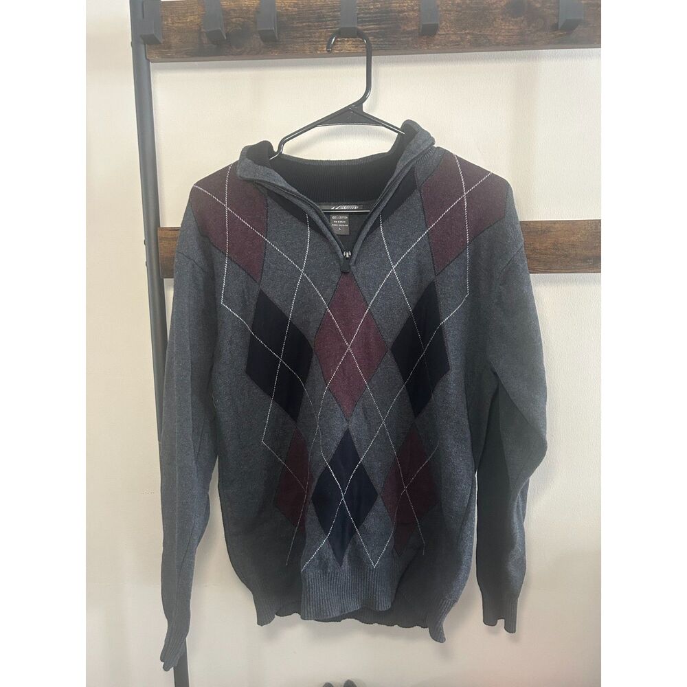 Method Large Gray Argyle Quarter Zip Sweater 100%… - image 2